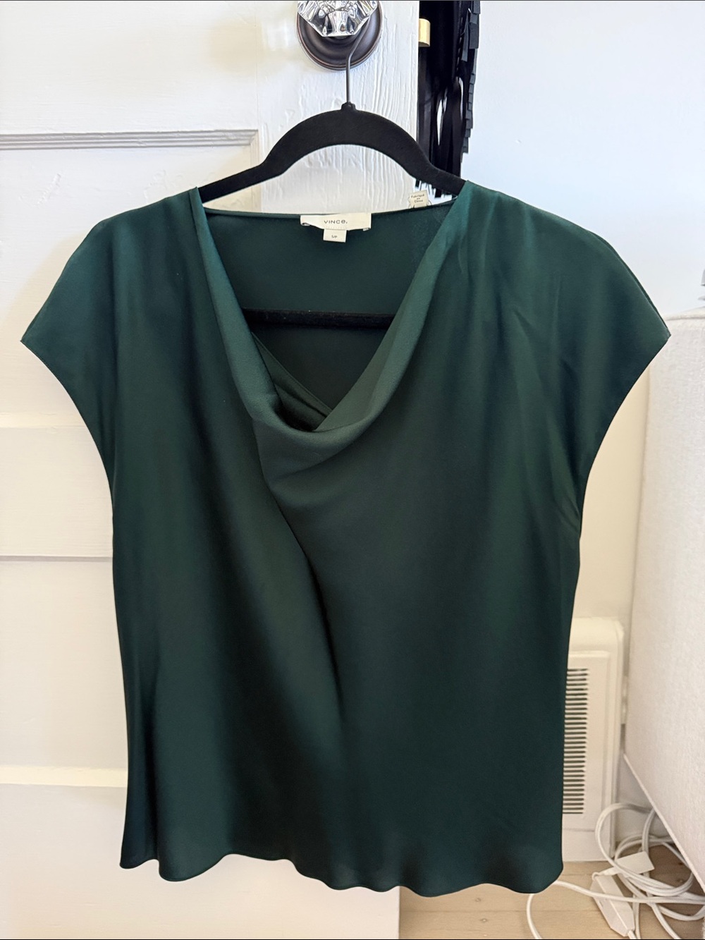Vince Emerald Green Cowl Neck Cap-Sleeve Blouse - Picture 3 of 4